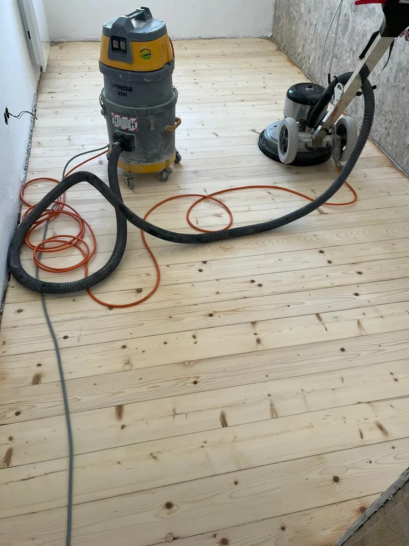 Sanded spruce wooden floor